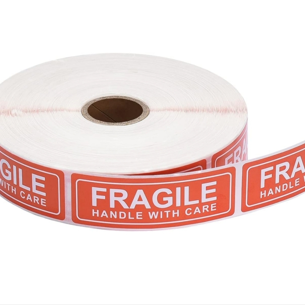 Fragile Handle With Care Labels - 200 count - 1" x 3" -  Red White